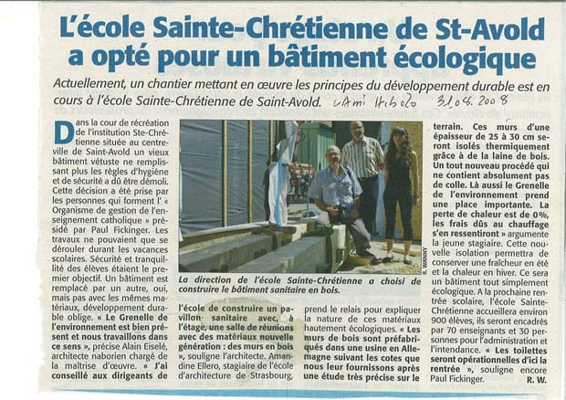 L'cole Sainte-Chrtienne de St-Avold a opt pour un btiment cologique -- L'Ami Hebdo