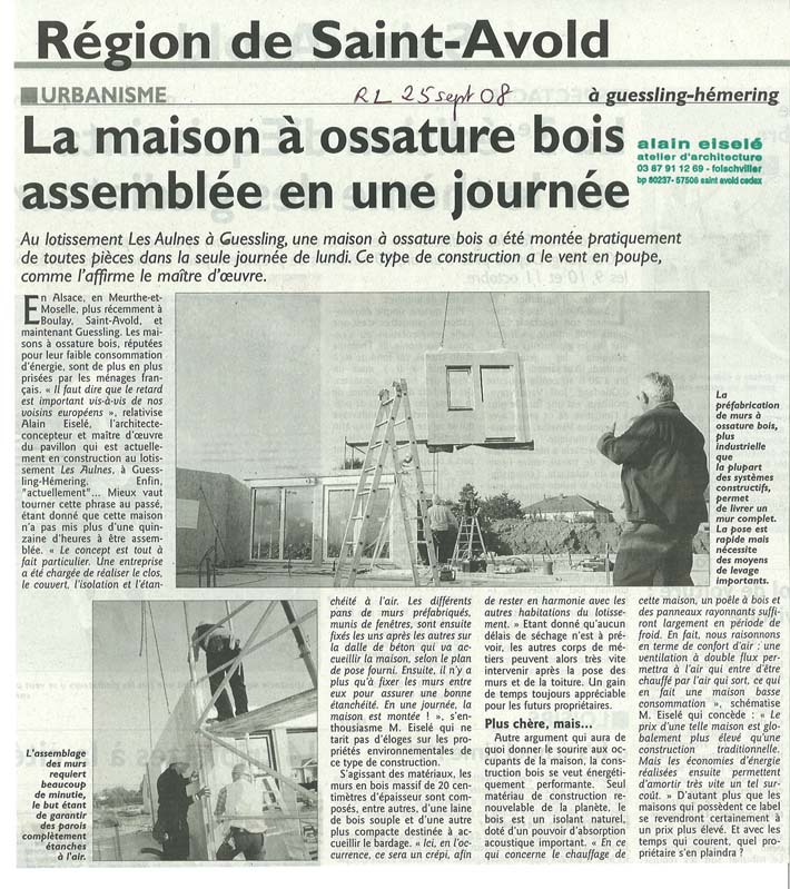 La maison  ossature bois assemble en une seule journe -- Rpublicain lorrain